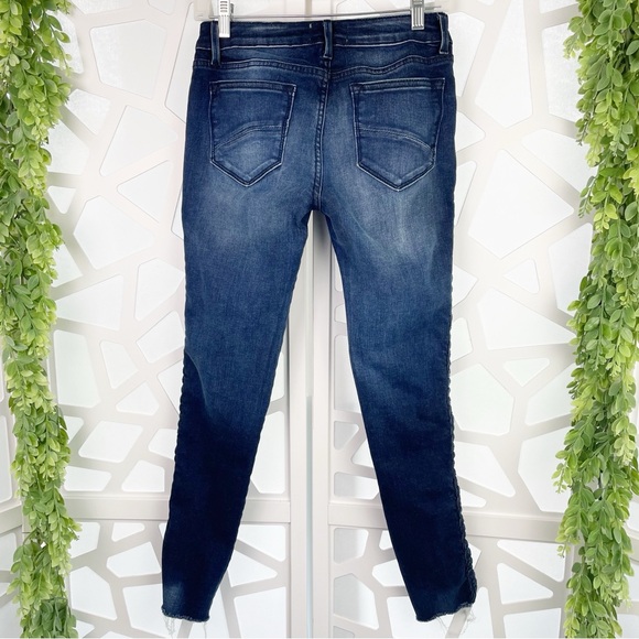 DRIFTWOOD Jackie Braided Side Blue Denim Skinny Raw Hem Crop Stretch Ankle Jeans - Picture 3 of 8